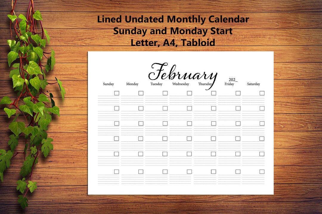 Simple Blank Monthly Calendar , Monday/sunday Start Calendar, 8.5 X 11 ...
