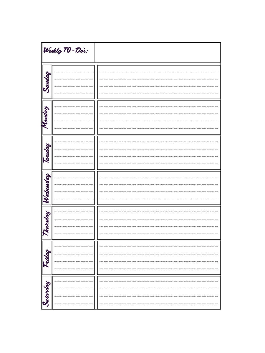 Weekly Horizontal Planner
 Printable Weekly Horizontal Planner on 2 pages Sunday and