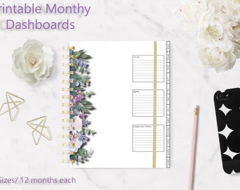 Printable Monthly Planner Dashboard Inserts: Floral Design (Digital Download)