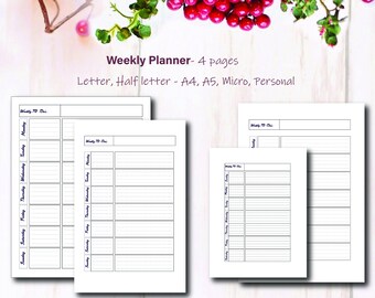 Printable Weekly Planner: Horizontal Layout, Multiple Sizes (Digital Download)