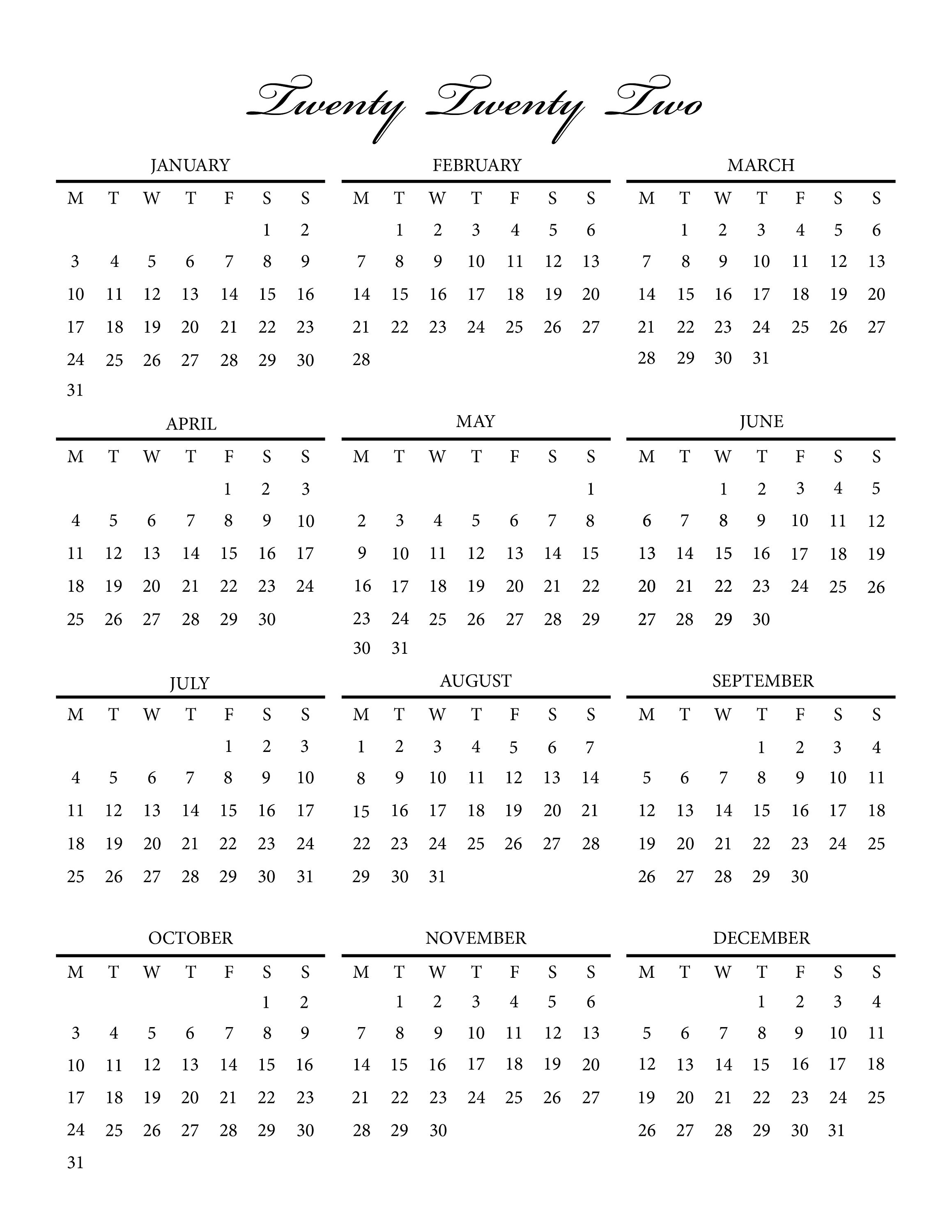 2021 and 2022 printable yearly calendar year at a glance etsy