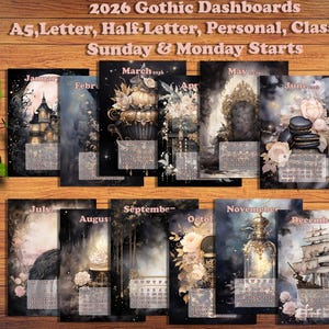 Printable 2026 Gothic Planner Inserts: Junk Journal, A5/Classic HP/Letter/Personal/Half-Letter