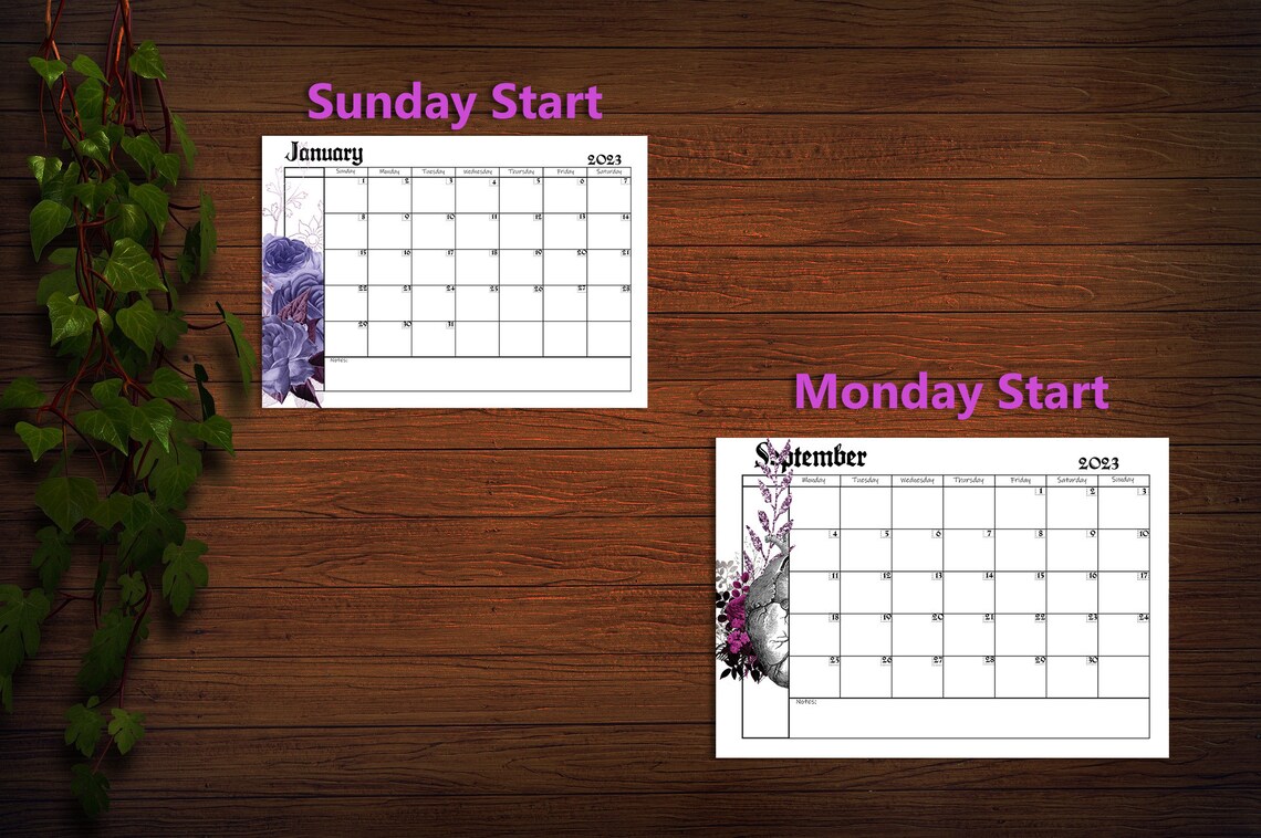 2023 Printable Gothic Calendar 2023 Monthly Planner Classic Etsy