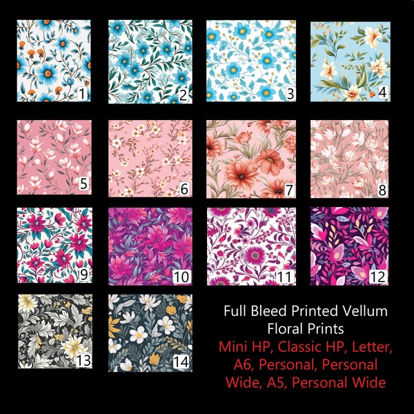 Vellum Floral Paper Prints - Full Bleed Printed Floral Prints - Translucent Sheets