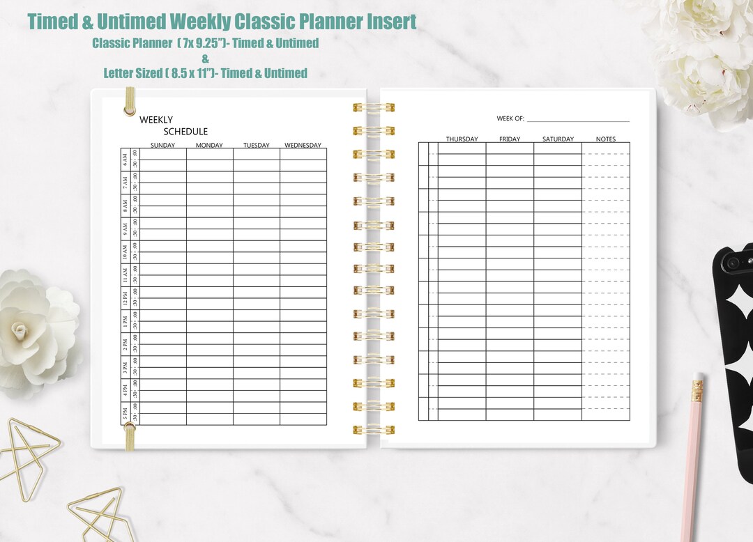 Printable Hourly Weekly Planner,classic Happy Planner Insert, Half Hour ...