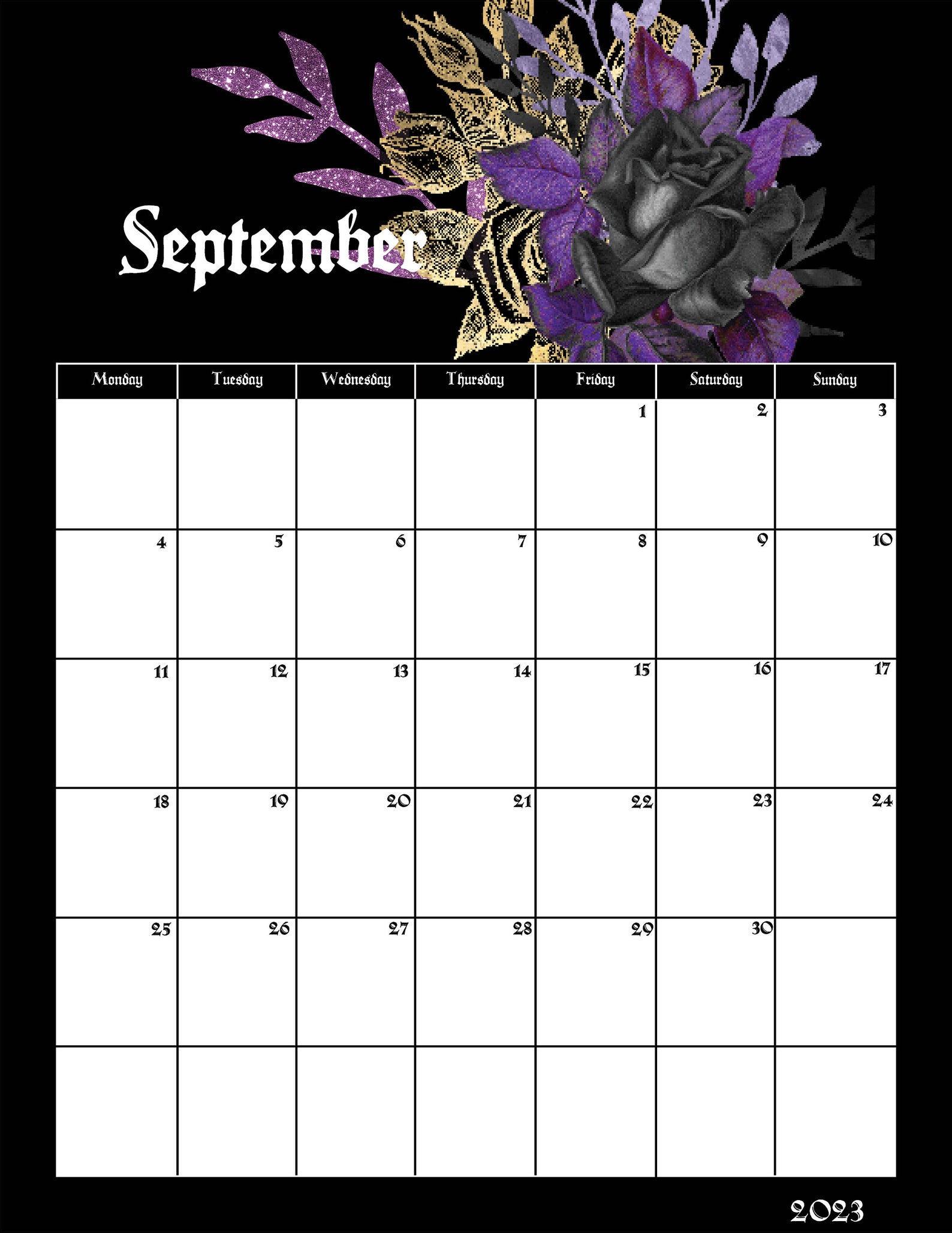2023 Gothic Themed Printable Monthly Desk Calendar Tabloid Etsy