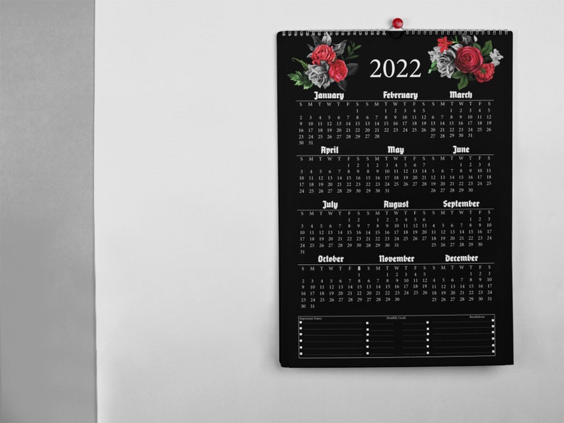 2022 Printable Year at a glance Wall /Desk Calendar and Etsy