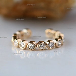 0.25 カラットの天然ダイヤモンド イヤーカフ/ソリッド 14k イエローゴールド/ベゼルセット イヤーカフ イヤリング/ピアス不要/軟骨、トラガス、ヘリックス