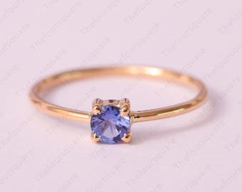 Solitaire Tanzanite Ring, Dainty Stackable Ring, Delicate Petite Band, Minimalist Ring, Handmade Jewelry, December Birthstone Ring