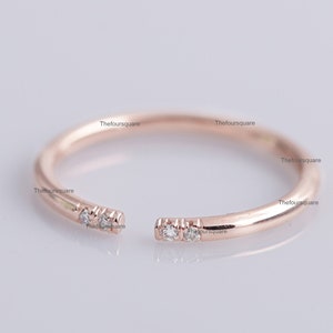 14k Rose Gold Cuff Ring Studded with Diamonds, Dainty Ring, Open Stack Ring