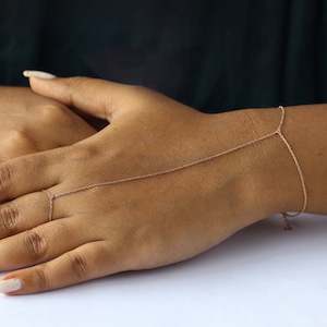 Plain Chain Slave Bracelet/ Solid 14k Gold Salve Bracelet/ Chain Ring Finger Bracelet/ Birthday, Anniversary Gift Fine Jewelry