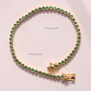 Natural Emerald Tennis Bracelet, 14k Solid Gold Bridal Bracelet, Thin Natural Emerald Bracelet For Women, Layering Bracelet, Gift For Her