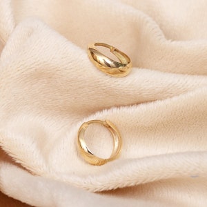 14k Gold Dome Hoop Earrings, Plain Gold Chunky Hoop Earrings, Lightweight Hoops, Wide Huggie Earrings, Teardrop Earrings, Tapered Hoops
