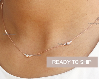 14K Yellow Gold Triplet Diamond Bezel Setting Delicate Necklace/Dainty Rose Gold Delicate Choker Necklace Jewelry/Daily Party Wear Jewelry .
