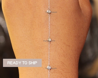 Solid 14k White Gold Slave Bracelet, Natural Diamond Distance Bracelet, Diamond bezel Set Ring Bracelet, Best Gift For Anniversary