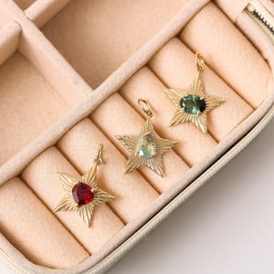 Fluted Star Charm Pendant By Thefoursquare, Heart Garnet Charm, Oval & Pear Tourmaline Charm, 14k Gold Beautiful Pendants, Anniversary Gift