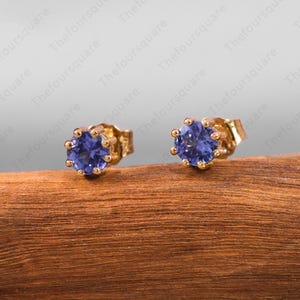 Solitaire Tanzanite Stud Earrings, 8 Prong Set Dainty Studs, 14k Gold Earrings, Cartilage, Tragus, Helix Earrings For Women, Gift For Her