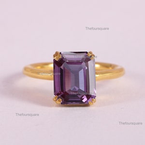 Emerald Cut Alexandrite Solitaire Ring, Brazilian Alexandrite Flawless Cut Vintage Ring, 925 Sterling Silver Ring, Anniversary Ring