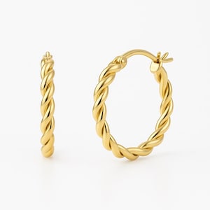 Twisted Design Hoops By Thefoursquare, 14k Solid Gold Curve Big Huggies, Drop Hoops, Minimalist Hoops, Party Wear Earrings, Twist Wire Hoops