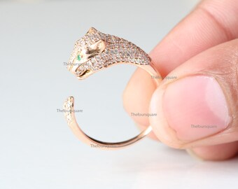 Gatsby 18k Yellow Gold Plated Panther Ring w White Sapphire /& Emerald Quartz Gemstones Ring Size 8