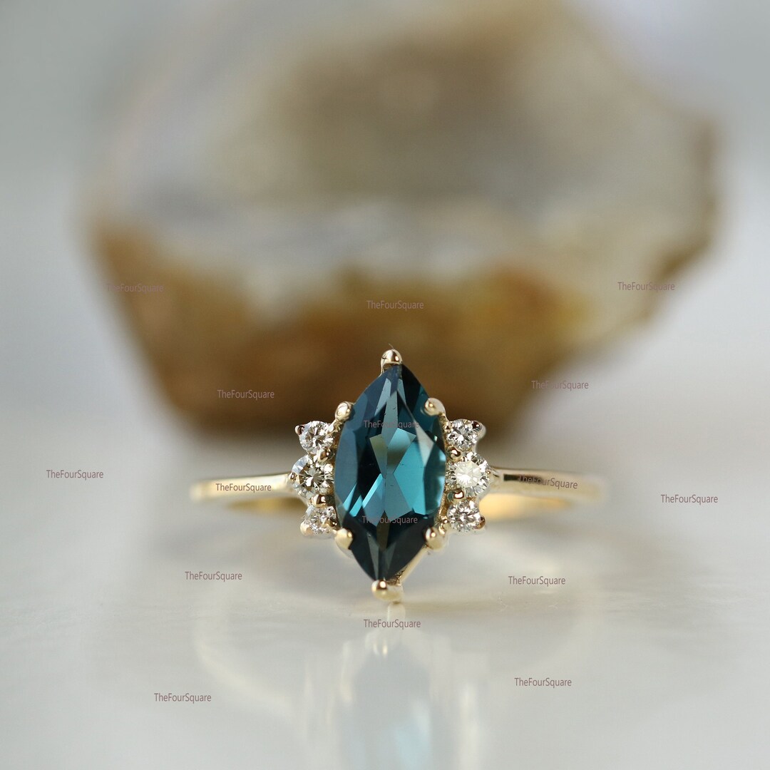 Saks Fifth Avenue
 14K Yellow Gold, London Blue Topaz, Swiss Blue Topaz & Diamond Ring