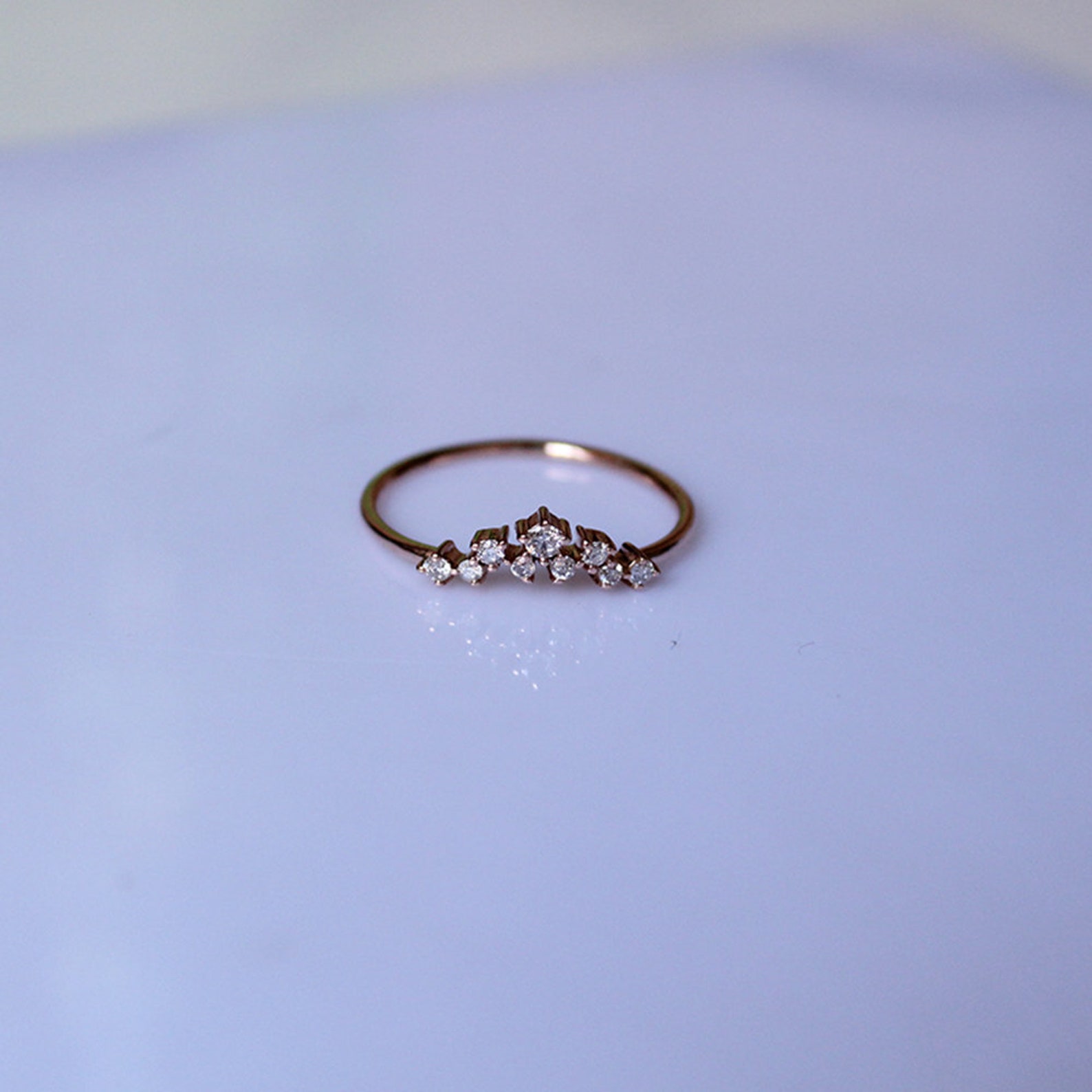 Graduation Diamond Crown Ring, Curved Diamond Band, Stacking Diamond ...