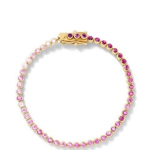 2mm Real Pink Sapphire Bracelet, Solid 14k Gold Tennis Bracelet, Delicate Bridal Bracelet, Thin Pink Sapphire Bracelet For Women.