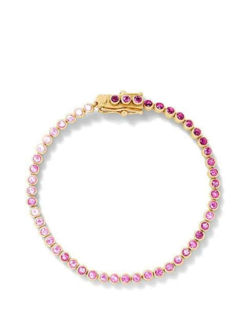 2mm Real Pink Sapphire Bracelet, Solid 14k Gold Tennis Bracelet, Delicate Bridal Bracelet, Thin Pink Sapphire Bracelet For Women.