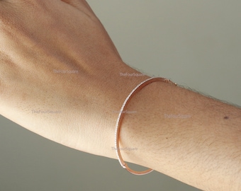 Solid 14k Rose Gold Diamond Oval Shape Bracelet, Prong Set Bracelet, Handmade Fine Jewelry, Daily Party Wear Bangle , Wedding Jewelry Gift .