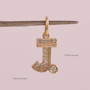 Dije de oro macizo de 14 k con forma de diamante, dije de letra de diamante, dije inicial, colgante con dije del alfabeto, dije personalizado, dije con la letra J