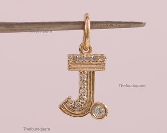 14k Solid Gold Diamond Fluted Charm, Diamond Letter Charm, Initial Charm, Alphabet Charm Pendant, Personalized Charm, J Letter Charm
