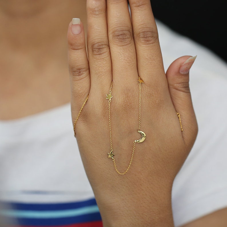 Twinkle Star Delicate Necklace 14K Yellow Gold Jewelry For Chrismas Gift Stra n Moon Station Necklace