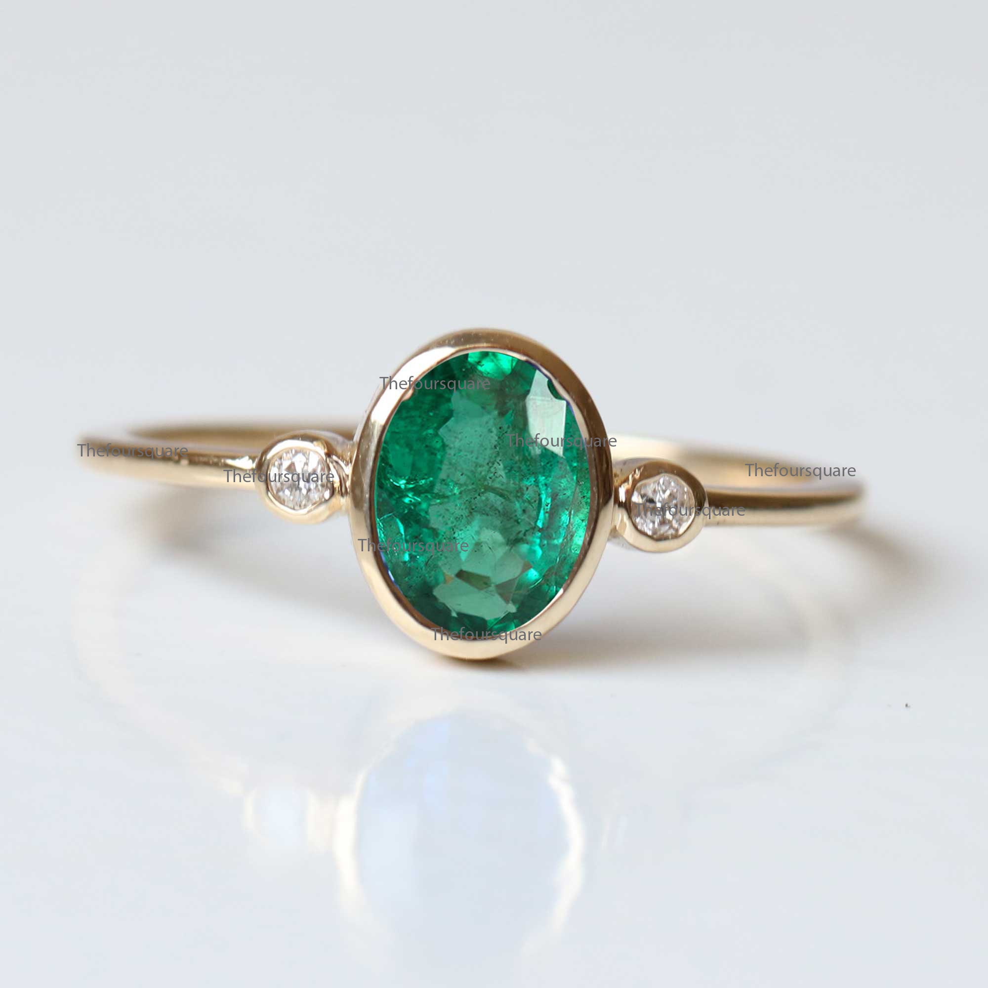 Natural Diamond Emerald Wedding Ring 14k Yellow Gold 3 Stone | Etsy