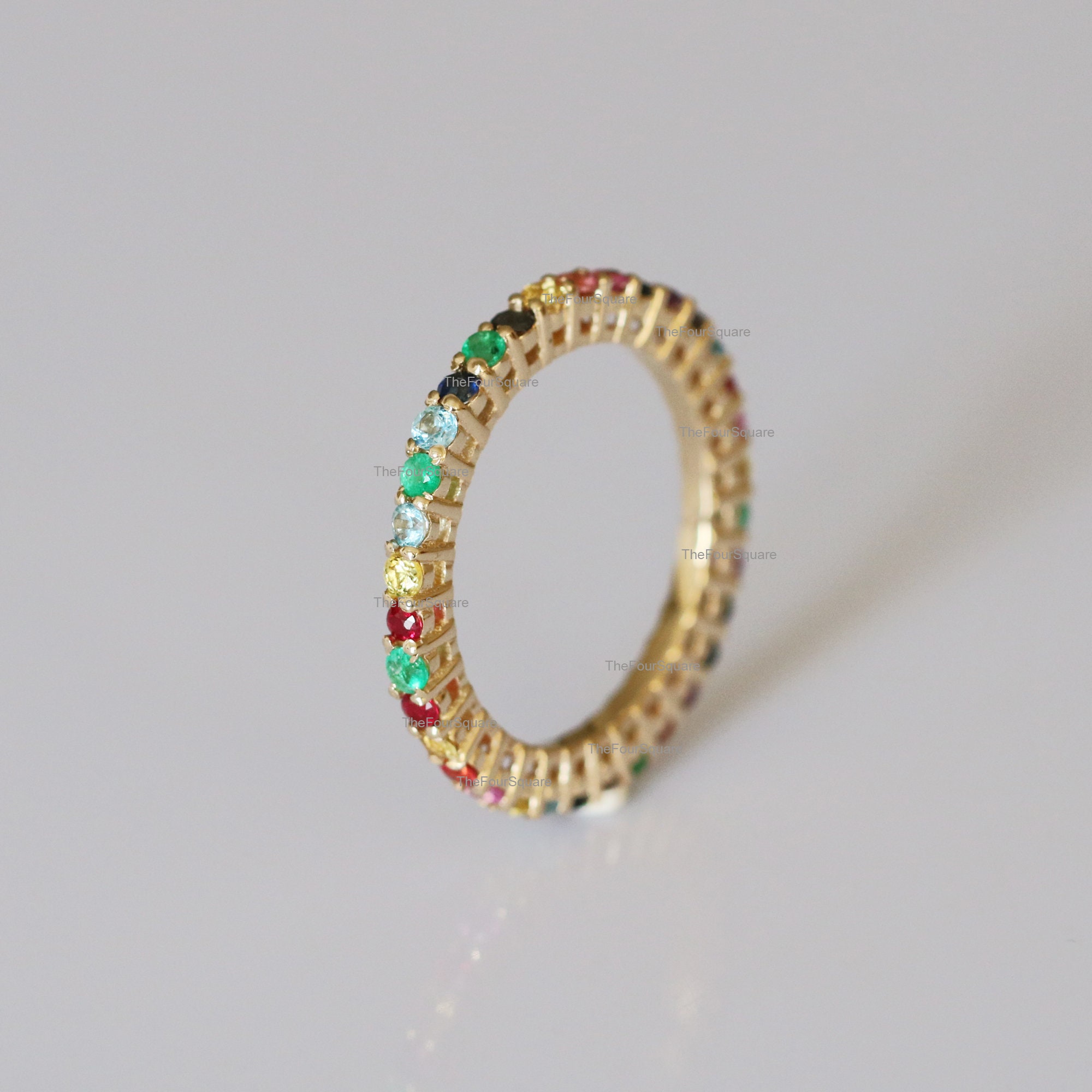 Multi Sapphire Eternity Light Gemstone 14k Yellow Gold Birthstone Ring Size 7