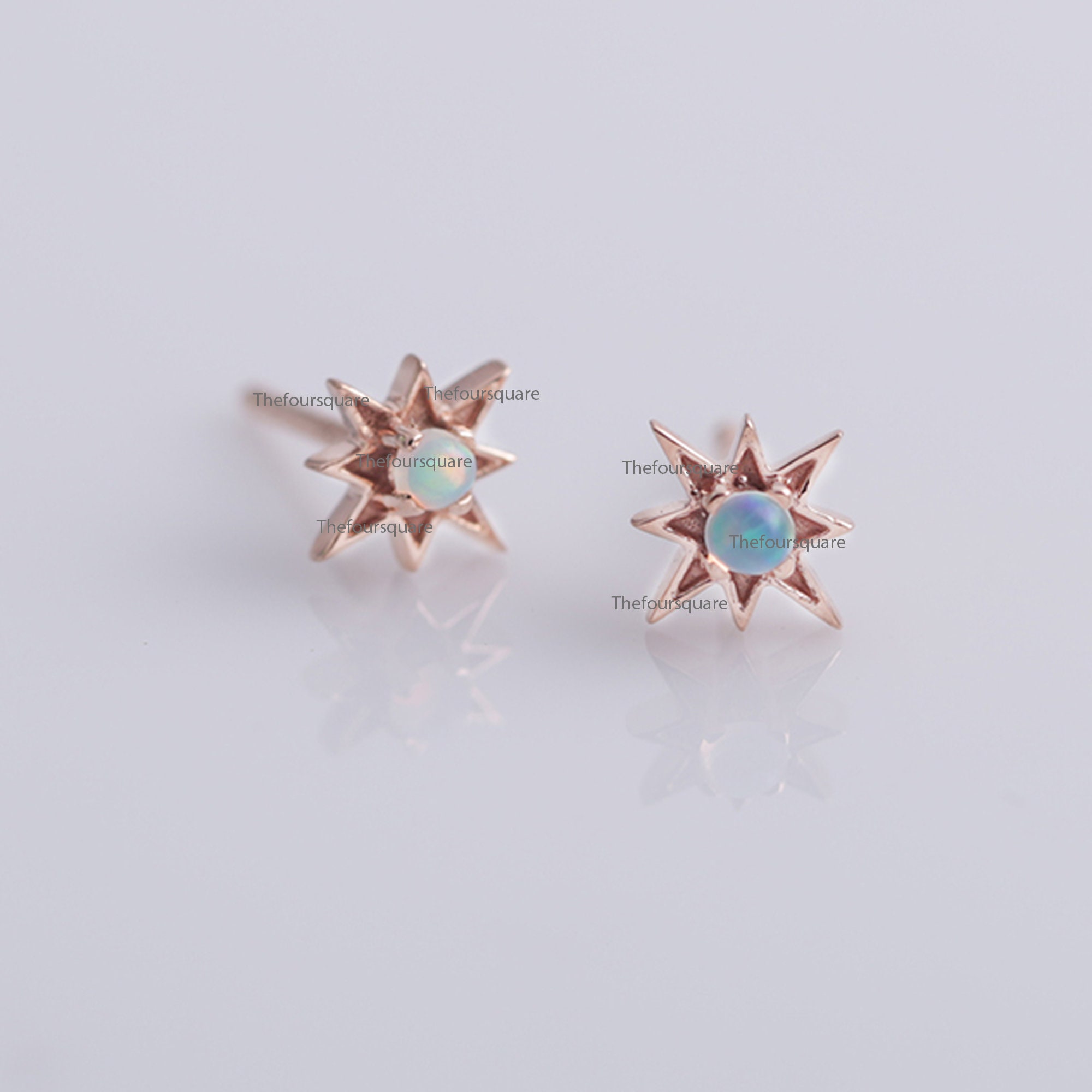 Ethiopian Opal Star Gemstone Studs in 14k Rose Gold, Charm Studs Earrings, Anniversary Gift Jewelry For Women
