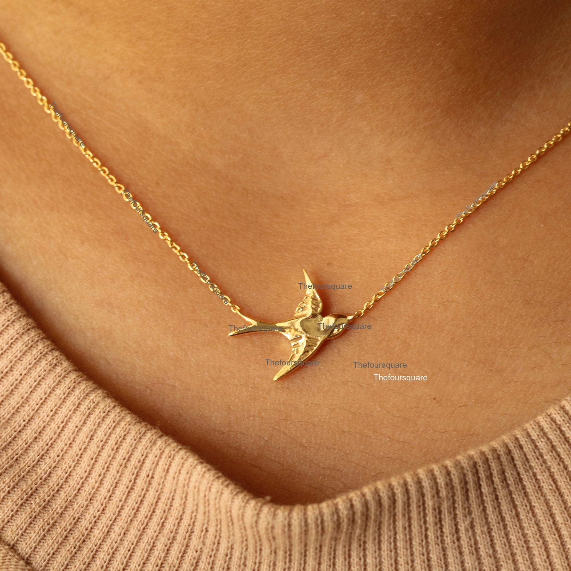 Bird Necklace 14K Solid Yellow Gold Bird Necklace Dainty Etsy