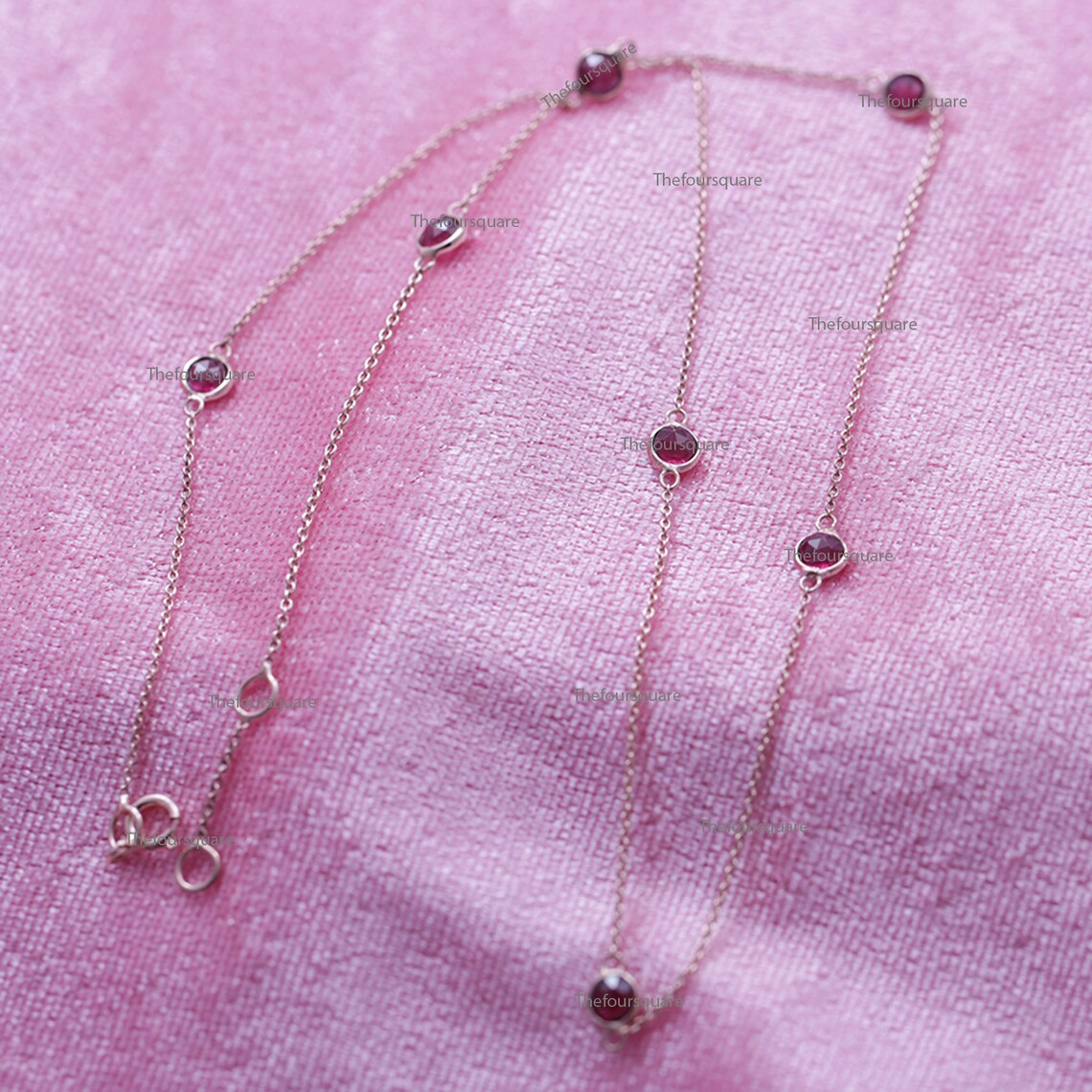 7 Natural Ruby Station Necklace 14K Rose Gold Seven Stone in - Etsy