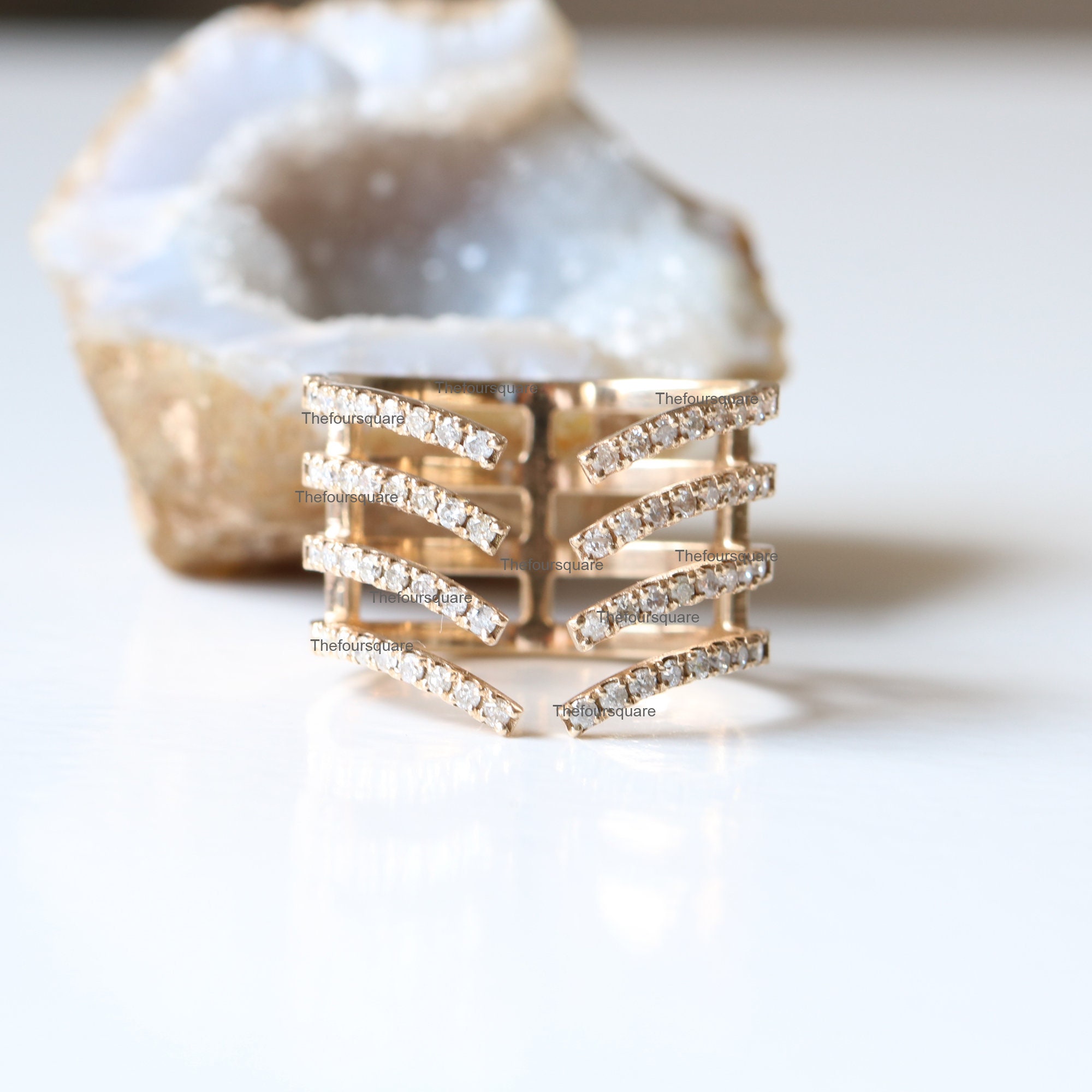 SI Diamond Cuff Ring 14k Yellow Gold Cuff Ring Studded With Etsy