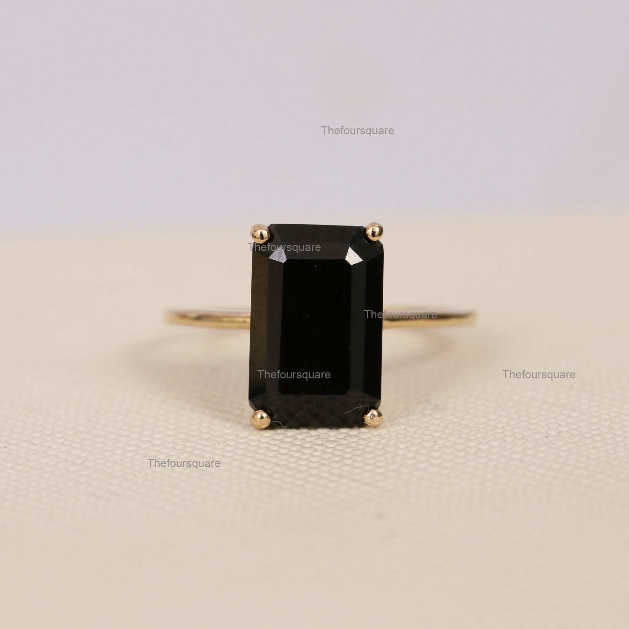 melte  ユーカリテトラゴナR リング 11x7mm Solitaire Baguette Black Tourmaline Ring/ Solid 14k