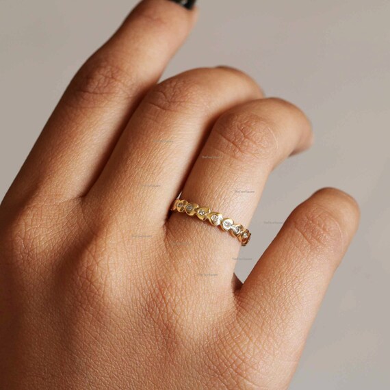 Natural SI Diamond Heart Eternity Band Ring 14K Yellow Gold Dainty Ring Wedding Band Ring Anniversary Gift Jewelry Engagement Ring Etsy