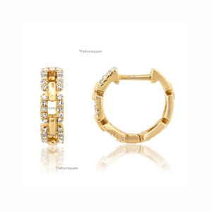 14k Gold Link Hoop Earrings, Diamond Studded Huggie Hoops, Unique Diamond Earrings, Wedding Earrings, Stacked Hoops, Anniversary Gift