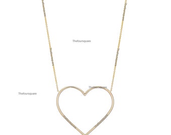 14k guld hjärthalsband, Alla hjärtans dag special halsband med hjärtutskuret hänge, Parsmycken, Frieri-smycken, Kedjehalsband, Present till henne