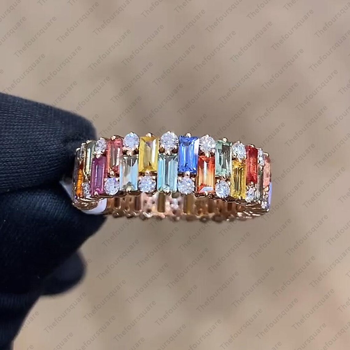 Infinity Ring Colorful Rainbow Sapphire Eternity Ring, 14k Gold Colorful Engagement Ring ...