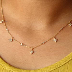 Crescent Moon And Sun Charm Choker Necklace With Natural 0.40 Ct. SI Clarity G-H Color Diamonds Solid 14K Yellow Gold Choker Jewelry