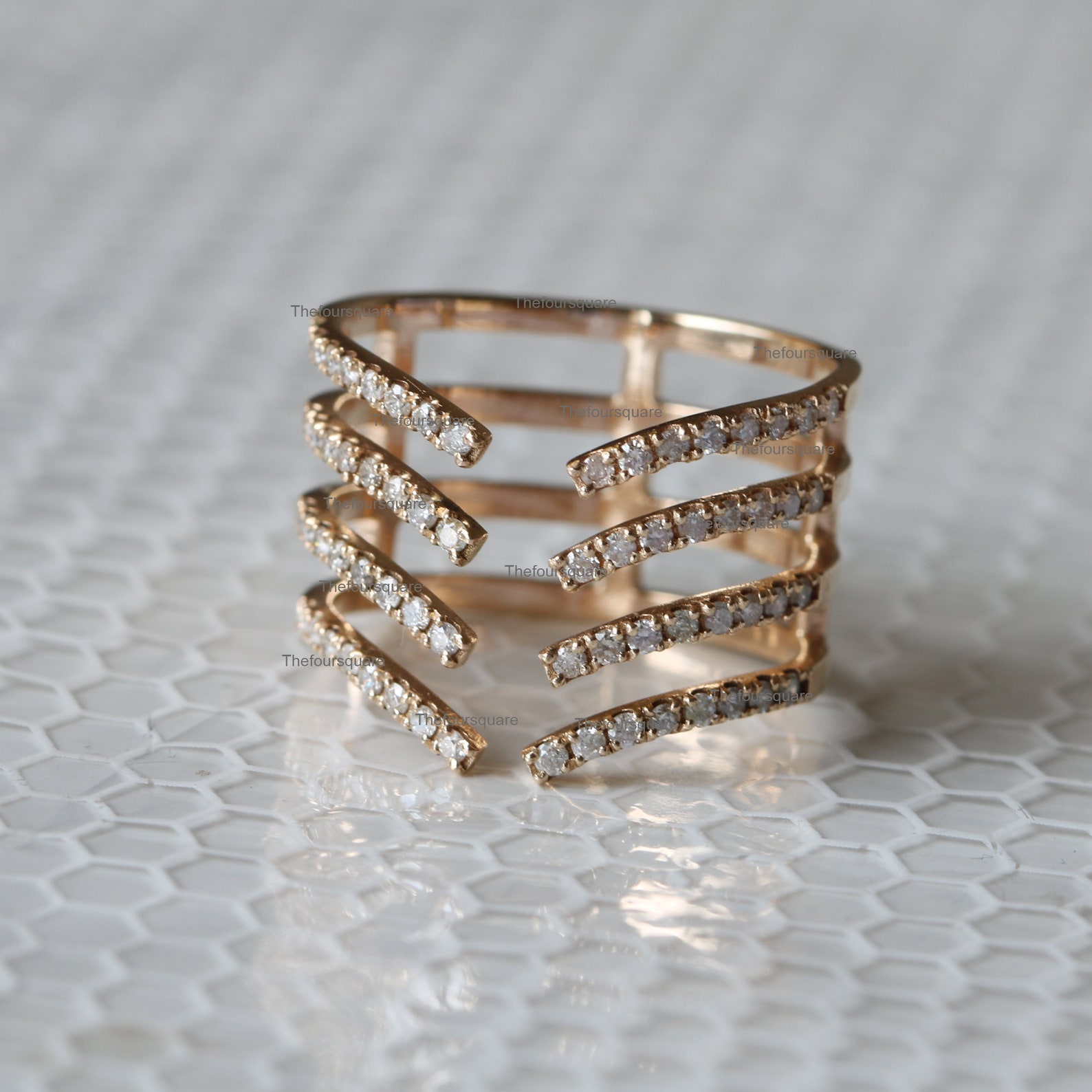 SI Diamond Cuff Ring 14k Yellow Gold Cuff Ring Studded With - Etsy
