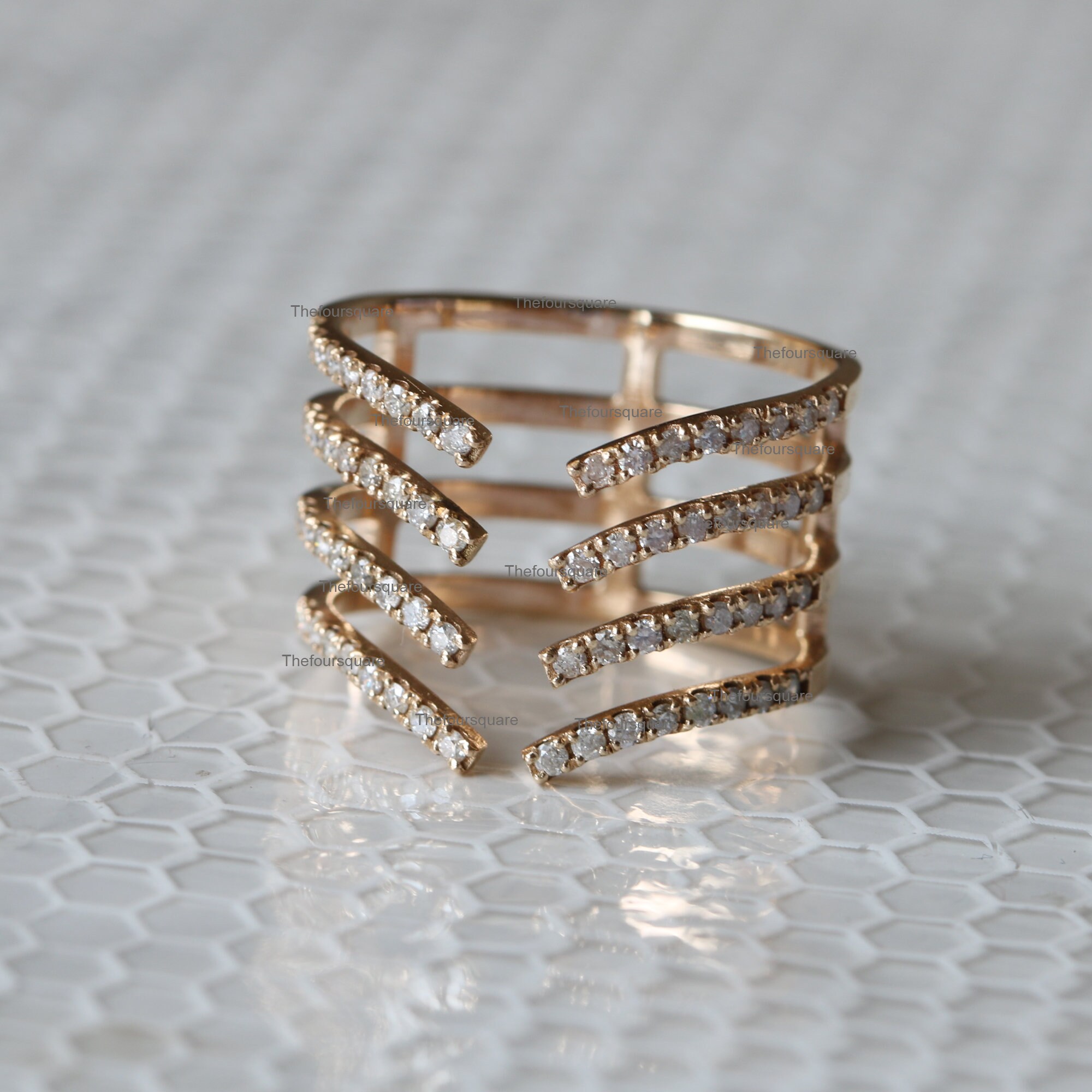 SI Diamond Cuff Ring 14k Yellow Gold Cuff Ring Studded With Etsy