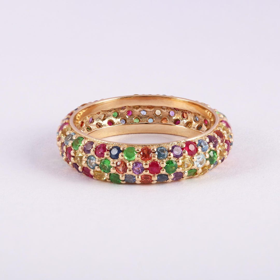 Infinity Ring Colorful Multi Sapphire Eternity Ring, 14k Gold Three Layer Ring, Colorful ...
