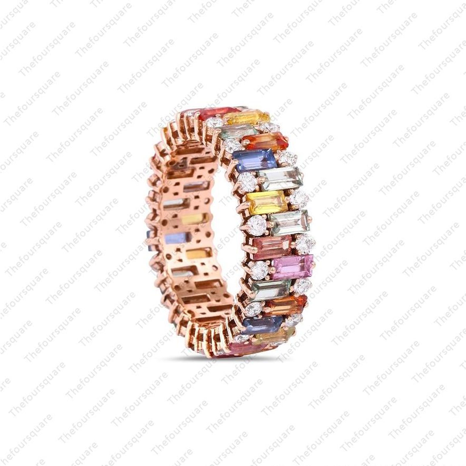 Infinity Ring Colorful Rainbow Sapphire Eternity Ring, 14k Gold Colorful Engagement Ring ...