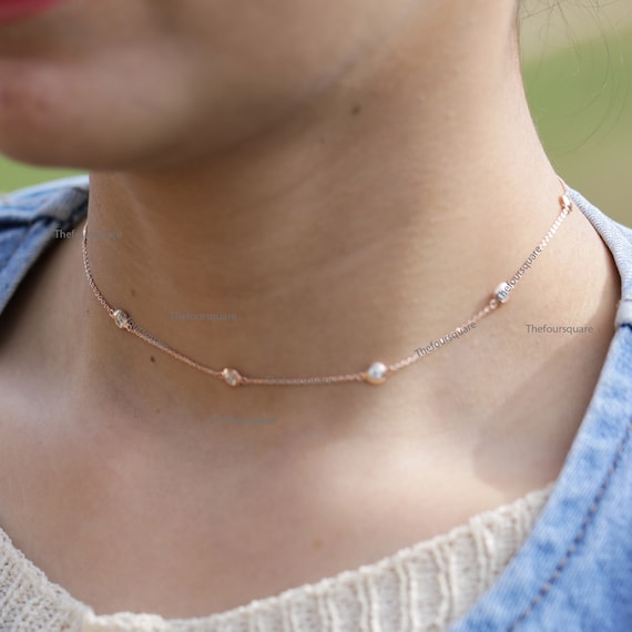 Collier Tour De Cou En Argent Massif Avec Pierre Taillée Rose - Bijou Ancien - Vente Par Professionnel