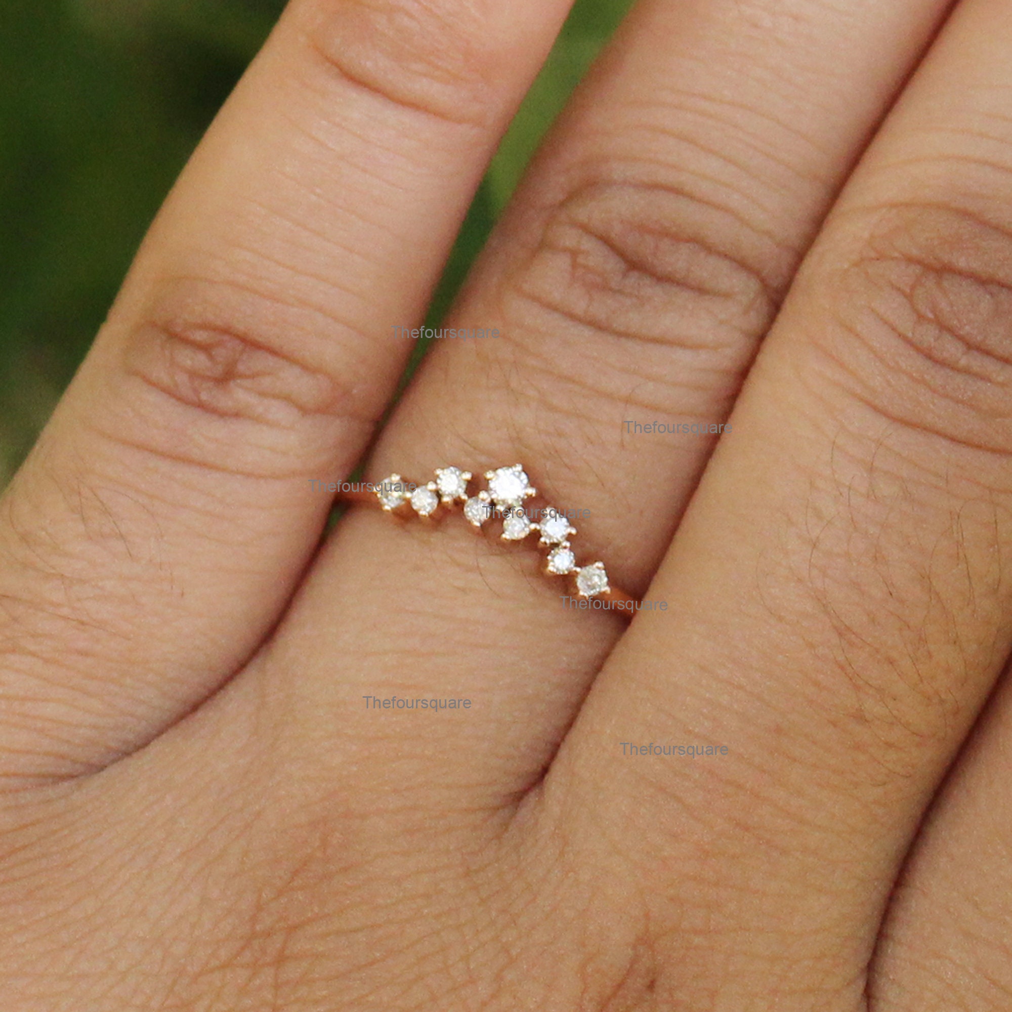 Graduation Diamond Crown Ring, Curved Diamond Band, Stacking Diamond ...